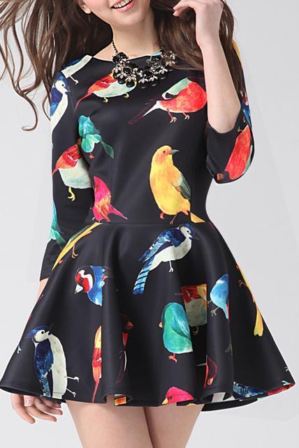 Hot Sale A Line Dress with Animal Print - Black