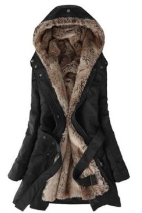 Fashion black color Faux Fur Lined Coat