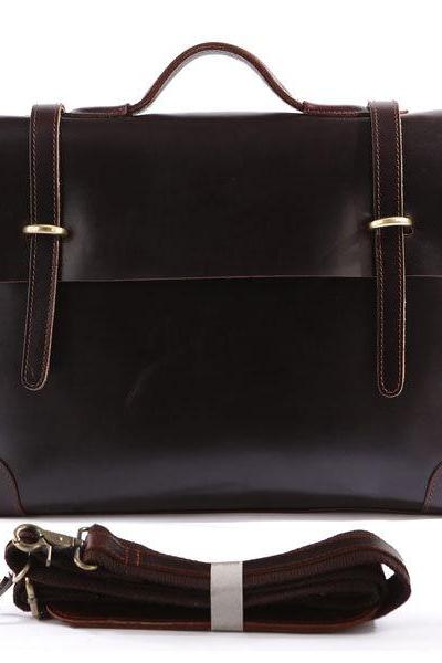 Gifts - Retro Leather Messenger Bag Men's Business Briefcase Leather Handbag Leather Laptop Bag