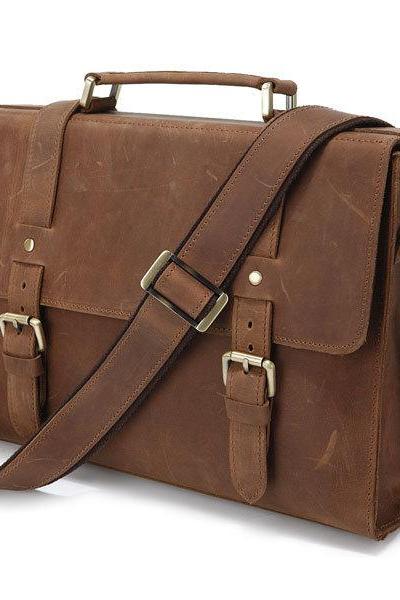 Holidays Gift - Crazy Horse Leather Business Messenger Bag Handmade Leather Men's Messenger Bag Leather Briefcase