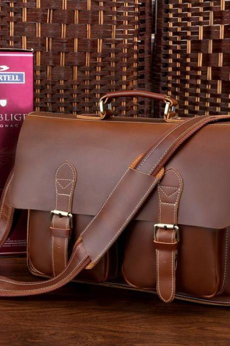Red-brown Leather Messenger Bag Men's Leather Briefcase Leather Business Messenger Bag Laptop Bag
