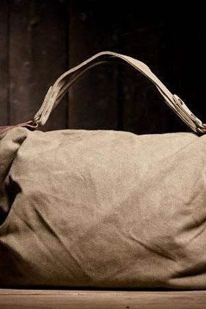Gift - Khaki Canvas Leisure Bag Leather Canvas Messenger Bag Canvas Handbag