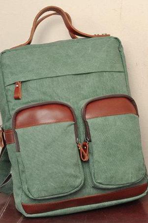 Lake Green Canvas Bag Canvas Backpacks Leisure Leather/canvas Backpack Canvas Hangbags
