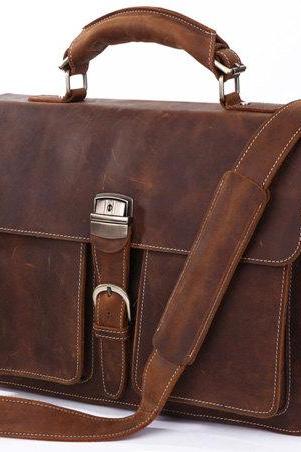 Handmade Leather Messenger Bag Men's Business Briefcase Leather Handbag Leather Laptop Bag