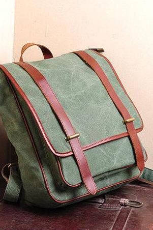 Canvas Bag Canvas Backpacks Leisure Leather/Canvas Backpack ---Cyan