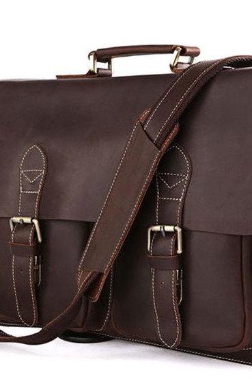 Retro Coffee Men's Leather Briefcase Leather Messenger Bag Laptop Bag Business Bag For Men