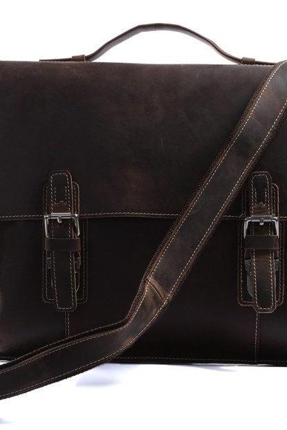 Cowboy Crazy Horse Leather Bag / Men's Brown Business Messenger Bag / Leather Handbag / Leather Laptop Bag / Leather Briefcase