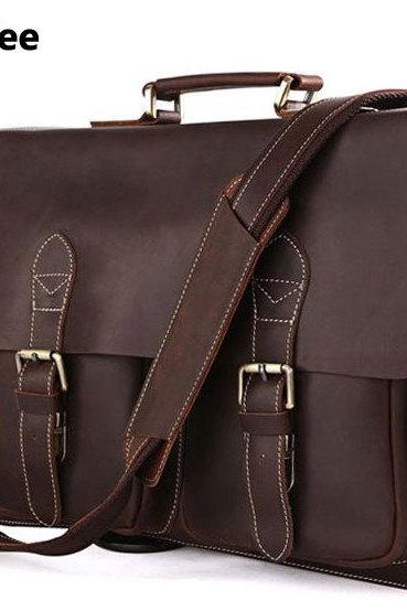 Retro Coffe Men's Leather Briefcase Handmade Leather Messenger Bag Laptop Bag Business Bag For Men
