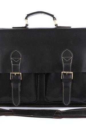 Black Men's Leather Briefcase Leather Messenger Bag Laptop Bag Business Bag For Men