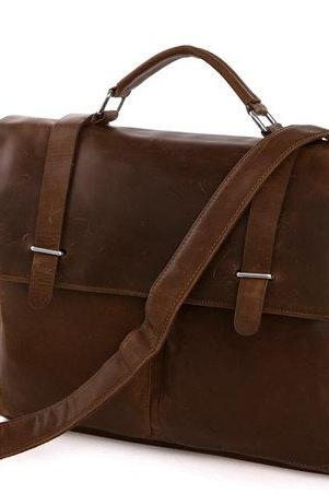 Gifts /Crazy Horse Leather Bag / Men's Brown Business Messenger Bag / Leather Handbag / Leather Laptop Bag / Leather Briefcase