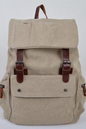 Gift -White Canvas Bag, Leather-Canvas Backpacks , Canvas Backpacks, Student Canvas Backpack, Leisure Canvas backpack