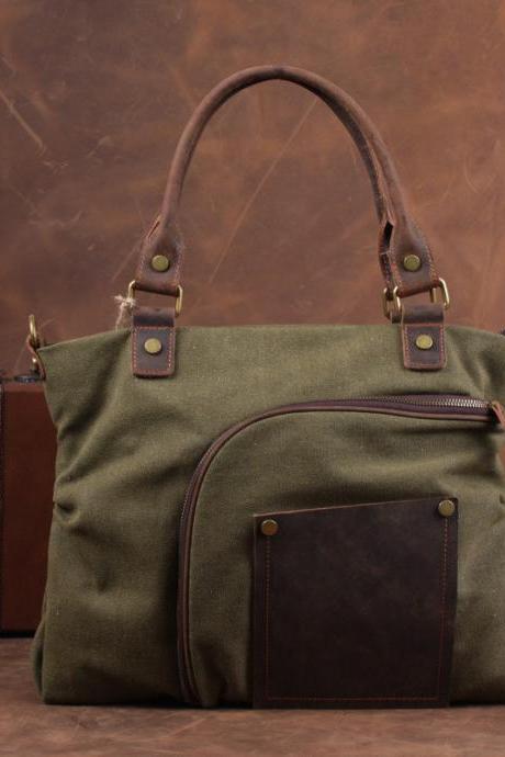 Canvas Bag Casual Canvas Shoulder Bag Fashion Leather Canvas Handbag