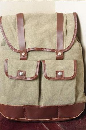 Gift ---Khaki Canvas Backpack, Student Canvas Backpack, Leisure Packsack