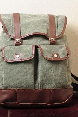 Gift ---Army Green Canvas Backpack, Student Canvas Backpack, Leisure Packsack