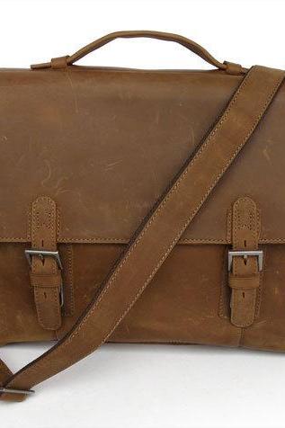 Handmade Crazy Horse Leather Bag / Men's Brown Business Messenger Bag / Leather Handbag / Leather Laptop Bag / Leather Briefcase
