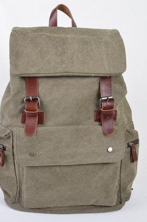Army Green Canvas Bag, Leather-Canvas Backpacks , Canvas Backpacks, Student Canvas Backpack, Leisure Canvas backpack