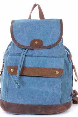 Blue Canvas Backpacks Canvas-leather Backpack Student Canvas Backpack Leisure Packsacks