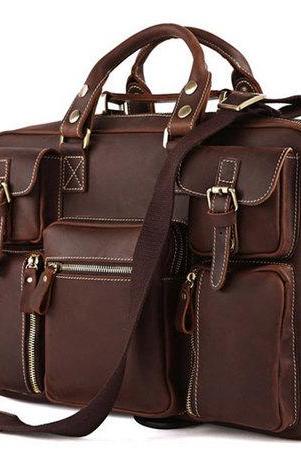 Christmas Gift---Rare Crazy Horse Leather Men's Briefcase Laptop Bag Dispatch Shoulder Huge 16.5''