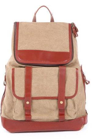 Khaki Leather-Canvas Backpacks Canvas Backpacks Student Canvas Backpack Leisure Packsacks