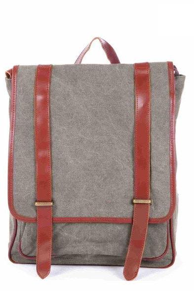 Army Green Canvas Bag Canvas Backpacks Leisure Leather/canvas Backpack