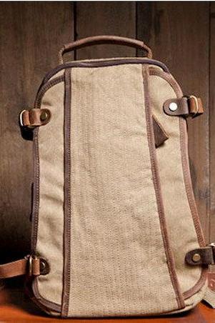 Khaki Canvas Bag Student Canvas Backpacks Leisure Leather/Canvas Backpack School Canvas Bags
