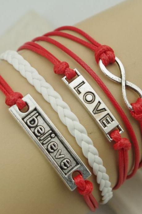 Believe Infinity Bracelet- Karma Bracelet- Vintage String Bracelet Adjustable Khaki String Bracelet-vintage Love Bracelet Friendship Gift