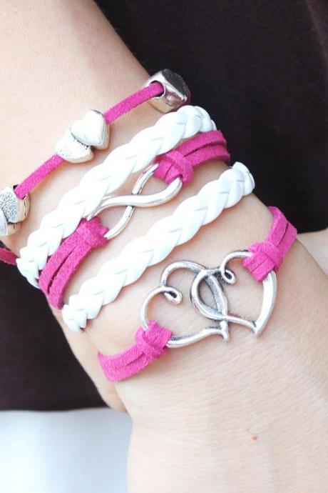 Vintage LOVE heart to heart lucky 8 Infinity bracelet multiple fashionable bright leather rope hand woven Braceletfriendship gift girlfriend gift