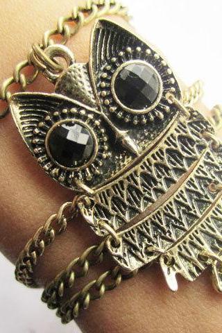 Antique Brass Owl Bracelet Chain Infinity Bracelet