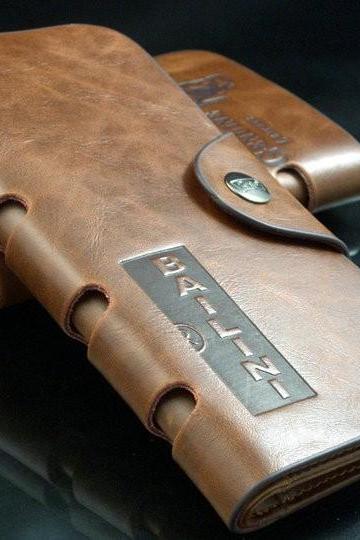 New custom leather wallets cute Men's Long Leather Triple Fold bifold Wallet Pocket credit Cards money purse