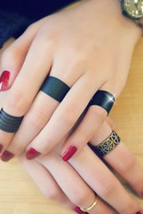 Black Punk Finger Knuckle Rings Set Midi Ring Costume Jewelry Rings(3pieces in one set) r043