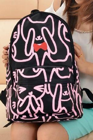  Neon Cat With Bow Backpack Shoulder Bag Handbag in black