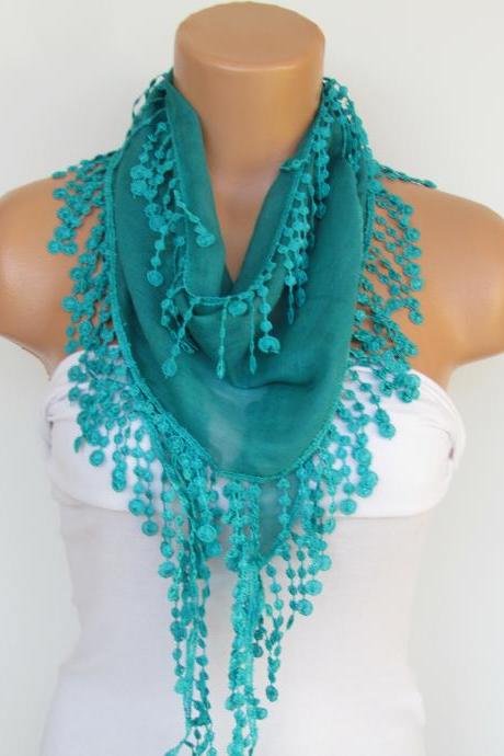 Green Scarf With Fringe-cotton Scarf-headband-necklace- Infinity Scarf- Spring Accessory-long Scarf