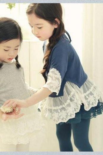 Cute Baby Girls kids Princess Lace Shirt Personality Sleeve Tutu skirt 3-8Y FT41