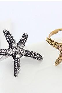Starfish ring ,opening, adjustable ring ,Gold Ring, Silver Ring