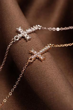 Crystal-studded Cross Bracelet Choose One Gold / Silver