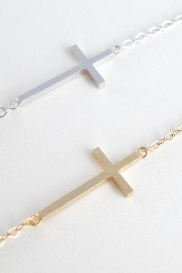sideways cross bracelet CHOOSE ONE gold / silver