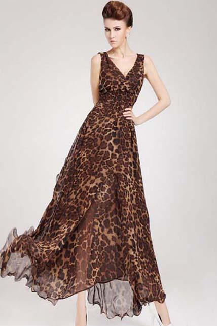 Vogue Leopard Sexy V Neck Sleeveless Maxi Dress