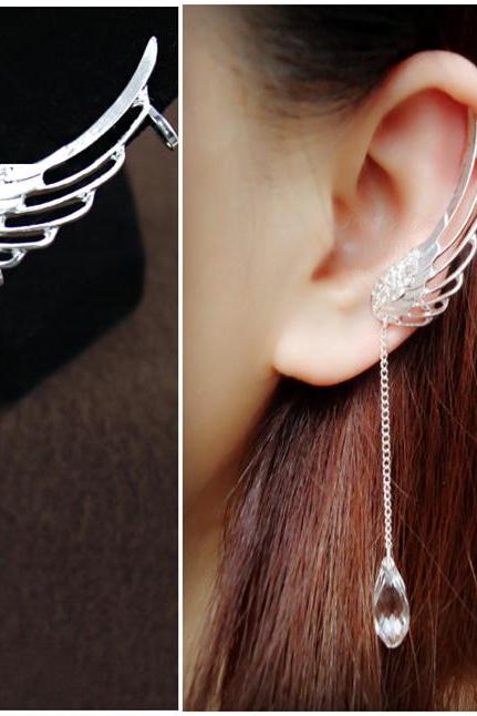 Angel's Wings Hollow-out Rhinestone Design Lady's Fashion Clip Punk Earings