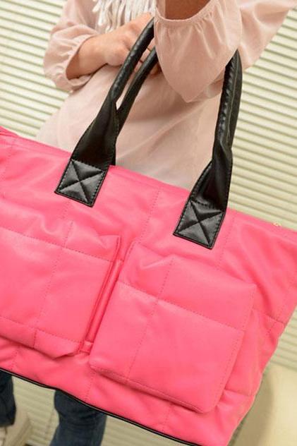 Fashion Pink Leather Down Handbag&Shoulder Bag