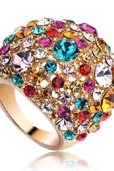 us size 5.5-8 ring Gypsophila exaggerated ring rose gold ring diamond crystal ring