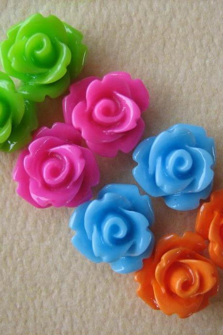 8PCS - Mini Rose Flower Cabochons - 10mm - Resin - Neon Lights - Cabochons by ZARDENIA