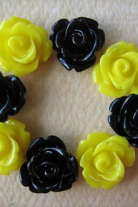 8pcs - Mini Rose Flower Cabochons - 10mm - Resin - Bumblebee - Cabochons By Zardenia