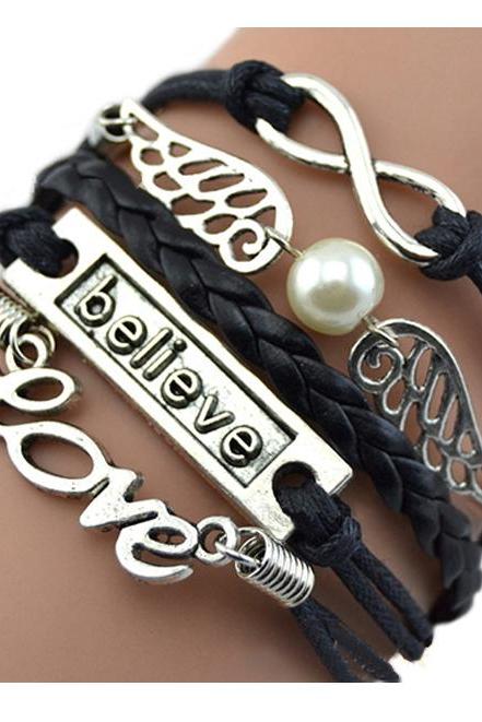 Angel Wings Love Believe Hallows Chain handmade bracelet