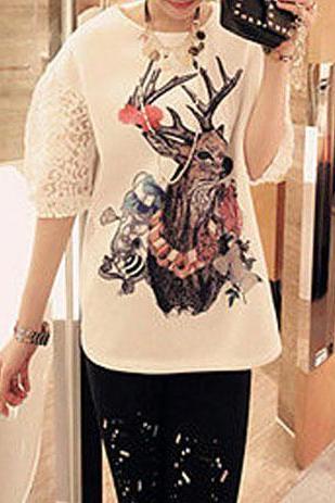 Slouchy Lace Sequins Short Sleeve T Shirt Tops