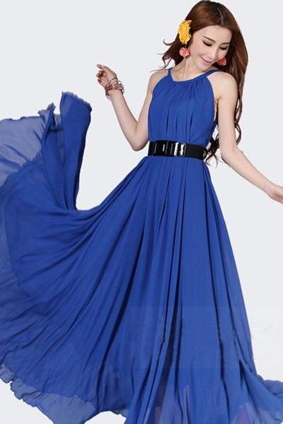 Fashion Style Bohemian Put On A Large Chiffon Dress - Blue