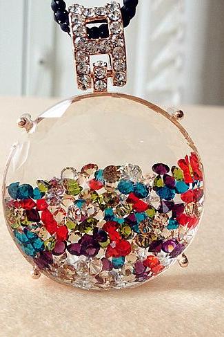 Fancy Color Round Perfume Bottle Pendant Necklace
