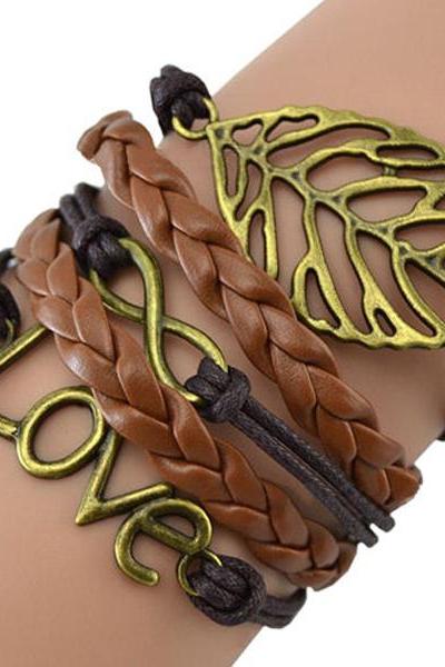 charm Love 8 word and Leaf handmade bracelet friendship gift