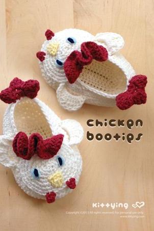 Chicken Rooster Cockerel Cock Baby Booties Crochet PATTERN, PDF - Chart & Written Pattern by kittying
