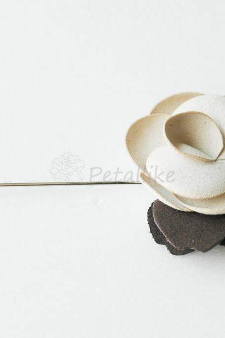 IVORY-Suede Blossom Men's Flower Boutonniere / Buttonhole For Wedding,Lapel Pin,Tie Pin