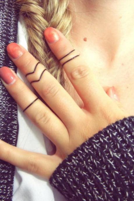4 Pcs Knuckle Rings, Simple V Ring